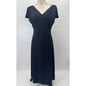 VTG Whimsigoth Y2K Bahari Group Black Babydoll Midi Dress 10 V-Neck Split Sleeve